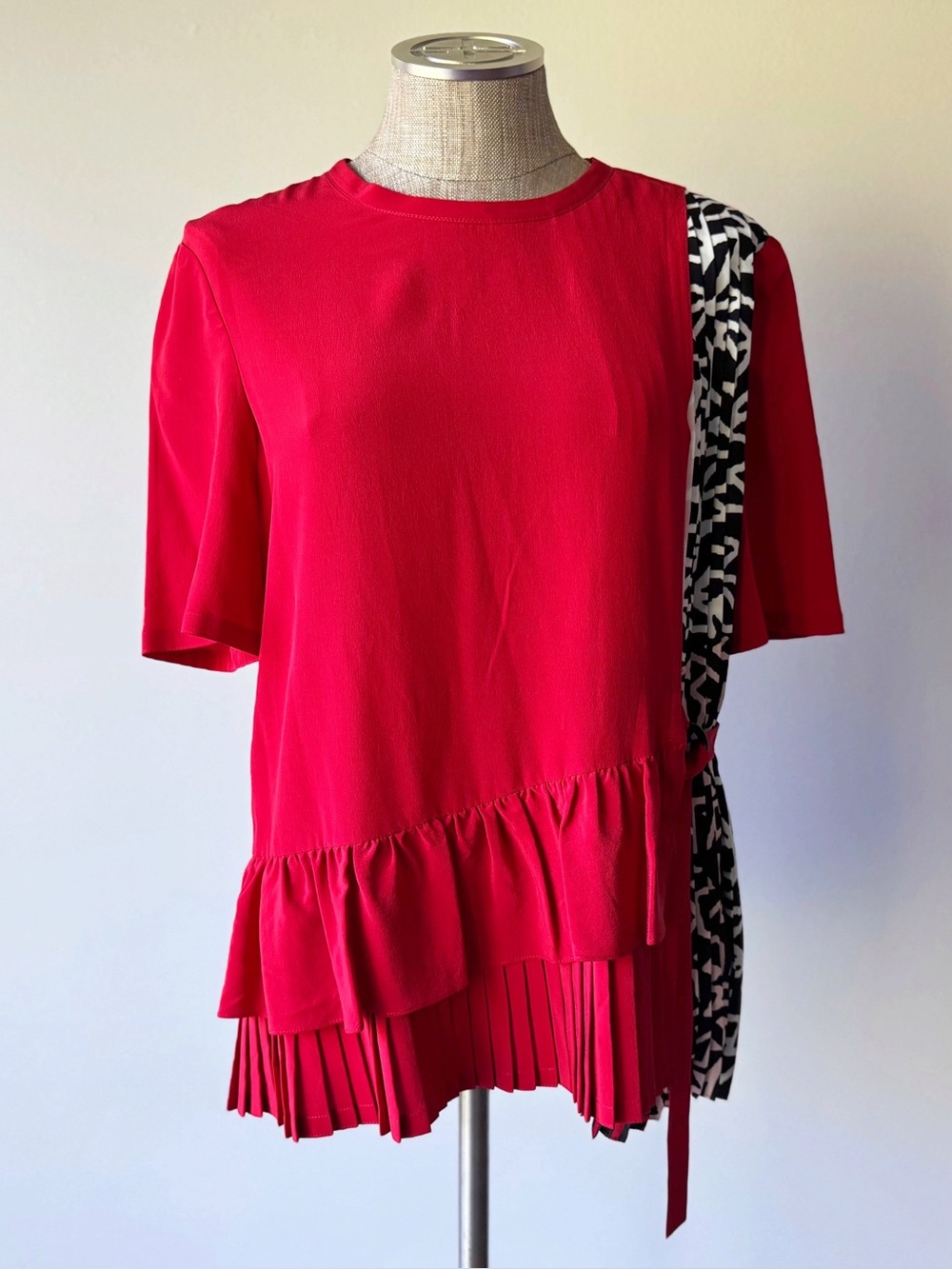 Yigal AzrouΓ«l Red Pleated Asymmetrical Top